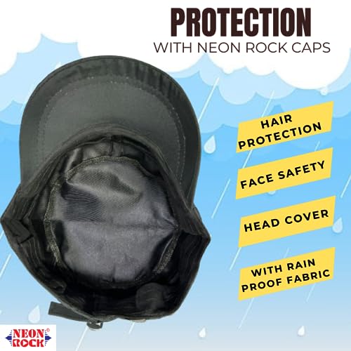 Image of NEON ROCK Premium Polyster Material Monsoon Cap with Waterproof Material for Hair, Head, Face Protection (Premium Black)