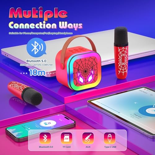 Image of K12 LED Karaoke Machine for Kids with Wireless Microphone Portable Bluetooth Speaker 5W Output Type C Charging TF Card USB Support Mini Singing Toy for Boys Girls (Model 5)