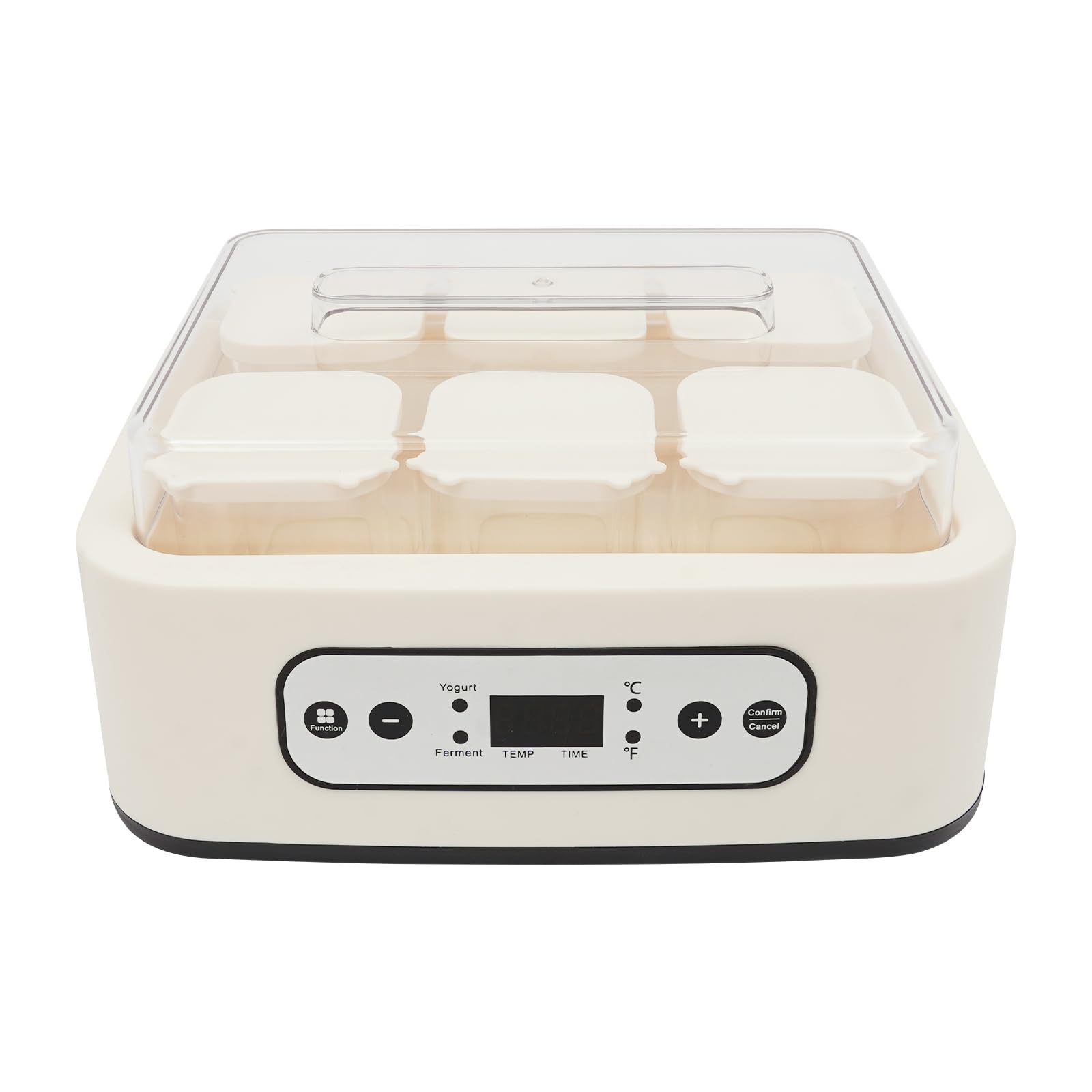Yogurtera automática de 25 W con tapa, incluye 6 recipientes de cristal de 250 ml para hasta 1,5 l de yogur, yogurt con temperatura 21 – 48 °C