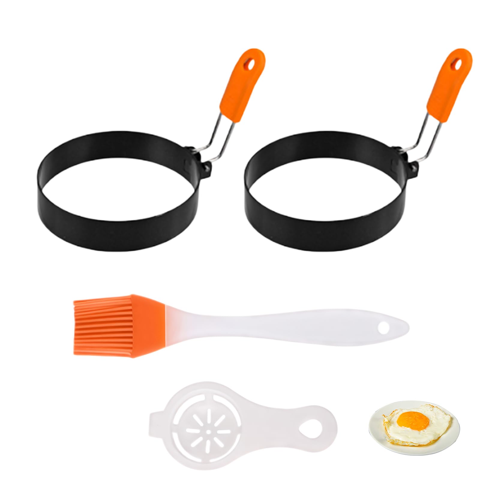 2 Pcs Egg Rings for Frying,Fried Egg Ring,Stainless Steel Egg Rings with Anti-Scald Folding Handle,Non Stick Fried Egg Mould,Eggs Shaper,Frying Molds for Household Kitchen Cooking Tool (Orange)
