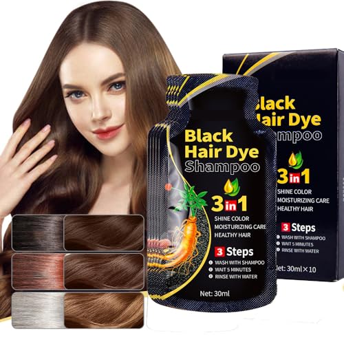 Champú natural de tres en uno para teñir el cabello, champú de teñido rápido instantáneo, 1.tinte para el cabello universal para hombres y mujeres, 10 pcs, un total de 300ml. (café)