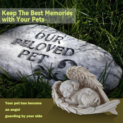 JAONLD Gedenkstein Hund Engel 11 x 8 cm, Haustier Hund Denkmal Grab Marker Tribut Statue, Hunde Grabstein Gedenken Tier Garten Statue, Geeignet für Gartengräber, Heimsouvenirs, Dekorative Ornamente