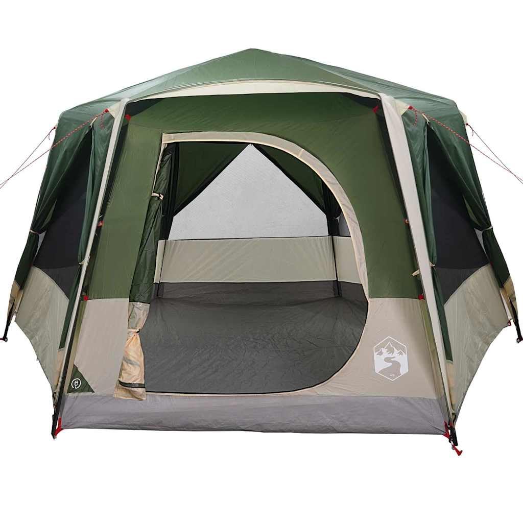 Tienda familiar para 5 personas, verde, 185T poliéster, 333 x 317 x 194 cm, resistente a los rayos UV, impermeable, con bolsa de transporte para camping