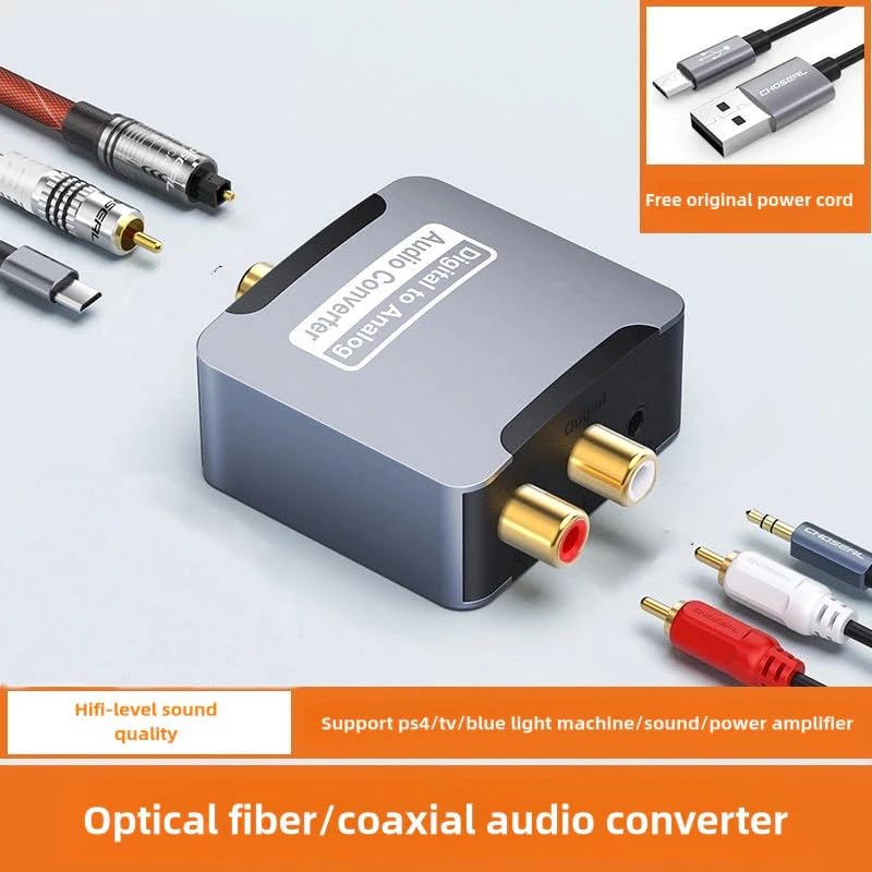 Microware Digital to Analog Audio Converter DAC Digital SPDIF Optical to Analog L/R RCA Converter Toslink to 3.5mm Jack Adapter for PS3 HD DVD PS4 Amp TV Home Cinema (Optical Cable Included) 9