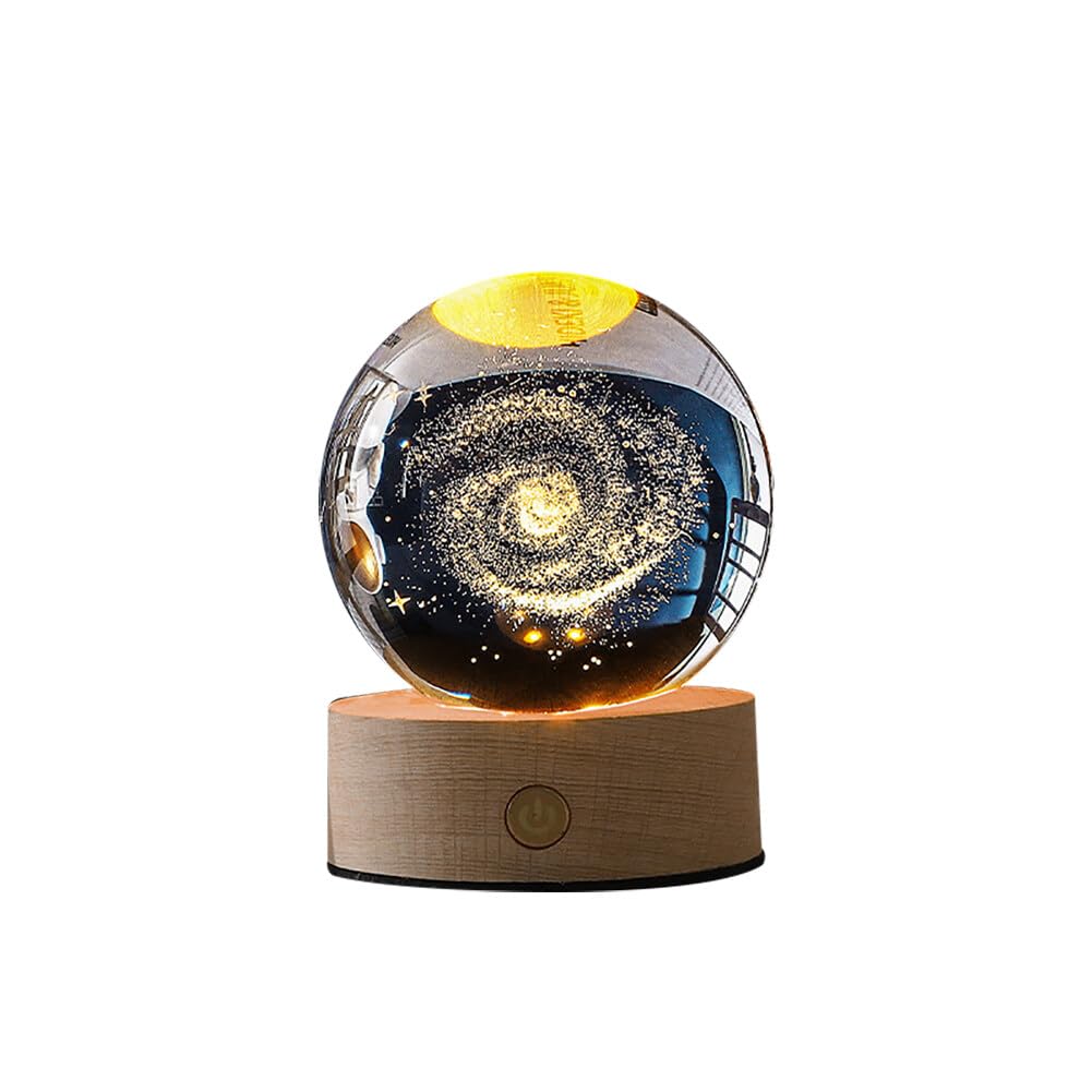 Uposao 3D Crystal Ball, Milky Way System Night Light Table Lamps with LED Stand Base Crystal Ball Ornament USB Rechargeable Night Light Personalised Birthday Gift for Family Child Boys Girls
