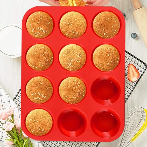 VIKKI 2PCS Silicone Muffin Trays, 12 Cups Silicone Cupcake Cases Non Stick Cupcake Tin, Reusable Baking Mould for Making Muffin Cakes Cupcakes Bakeware Baking Yorkshire Pudding - Image 6