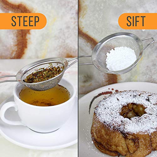 U.s. Kitchen Supply - Set Of 4 Premium Quality Fine Mesh Stainless Steel Strainers - 3", 4", 5.5" And 8" Sizes - Sift, Strain, Drain And Rinse Vegetables, Pastas & Tea #TOP3