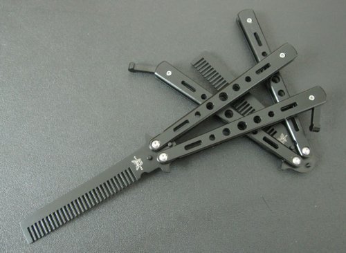 Generic New 1Pc Black Metal Practice Butterfly Comb Style Knife Trainer Tool