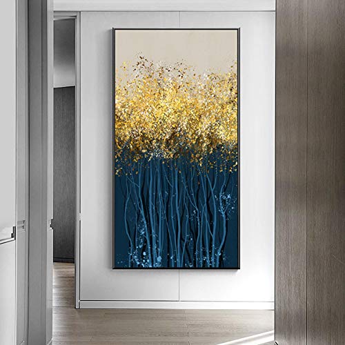 Toile abstraite grand format arbre riche en or 60x120 cm décoration haut de gamme