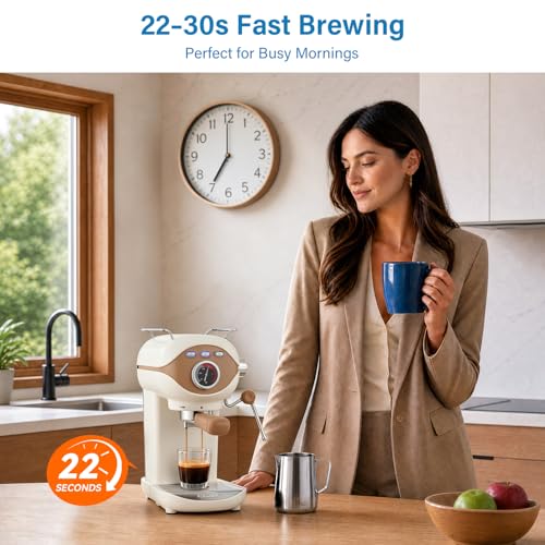 Image of XIXUBX Espresso Machine, 20Bar Compact Espresso Maker with Milk Frother, PID Temperature Control, Low Vibration Coffee Maker for Small Kitchen, Home, Brews Latte, Cappuccino