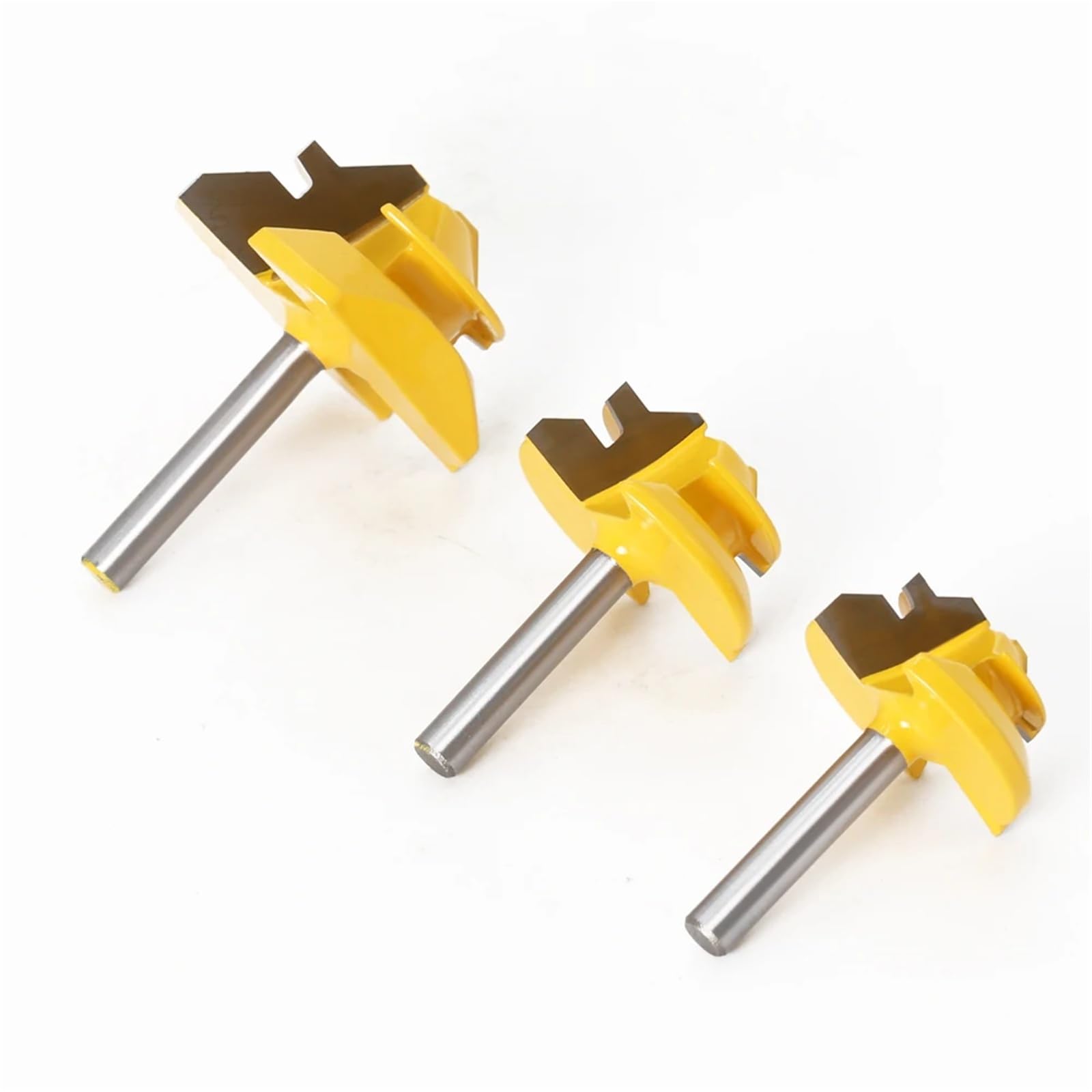 Fresa per incastri maschio-femmina, Fresa for fresatura obliqua con bloccaggio da 45 gradi, 3 pezzi, gambo 1/4 pollici e 6 mm(3pcs 6.35mm Shank)