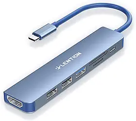 LENTION Hub USB C carregamento de 100 W, HDMI 4K, Dual Leitor de Cartão, Compatível USB 3.0 e 2.0 2023-2016 MacBook Pro, novo Mac Air/Surface, Chromebook, adaptador de driver estável (CB-CE18, Azul)
