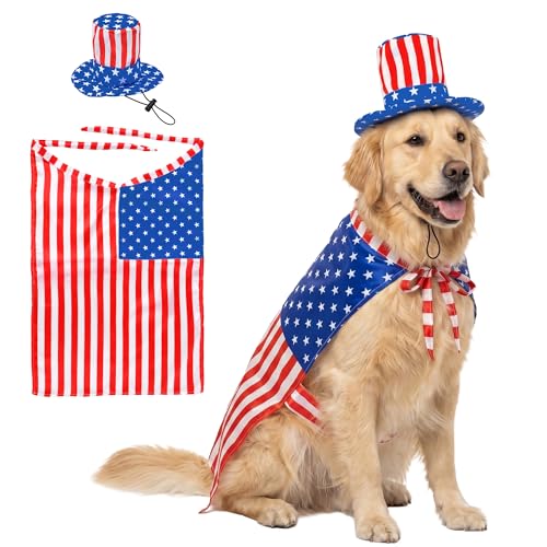 Vehomy 4th of July Dog Costume Pet Stars and Stripes Cape Doggy Uncle Sam Hat for the 250th...