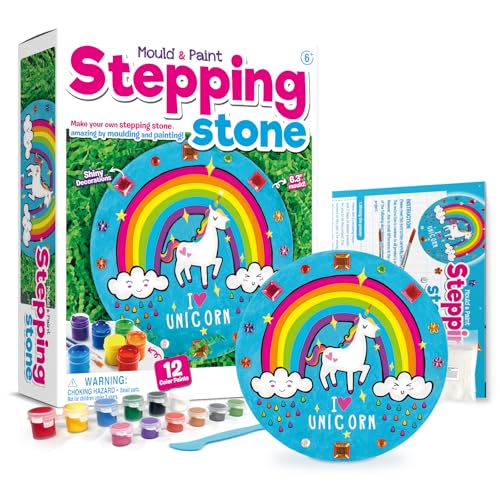 EDUMAN Stepping Stone Painting Kit for Kids, DIY Mold & Paint Garden Rocks Craft Kit with 12 Colors & Mould, Make Your Own Cement Stone Art, STEM Gift for Boys & Girls Age 6 7 8 9 10 11 12