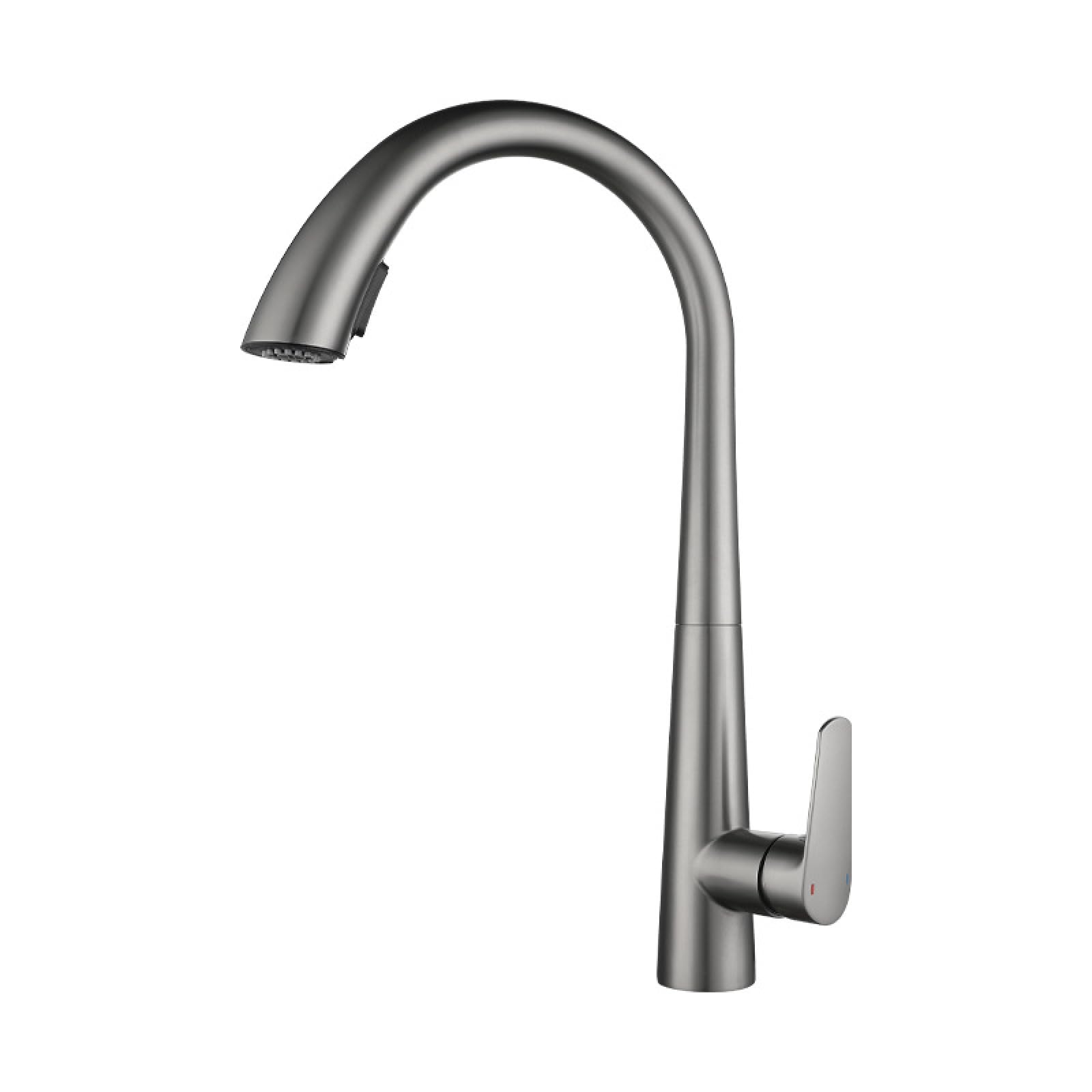 Fanjubei Gunpowder Gray Kitchen 304 Stainless Steel Pull-Out Retractable Rotating Faucet, Gun Gray
