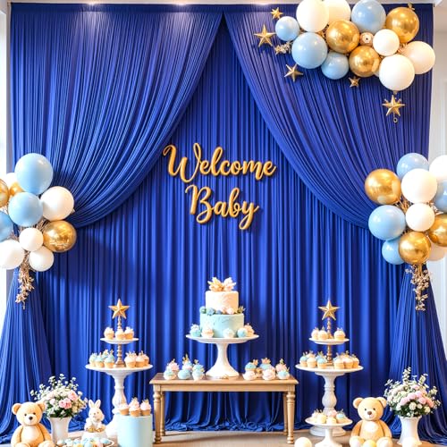 Image of 30x10ft Royal Blue Backdrop Curtain for Wedding Parties Wrinkle Free Fabric Royal Blue Drapes Backdrop Decoration for Baby Shower Birthday Photography Decoration 6 Panels, 5ft x 10ft