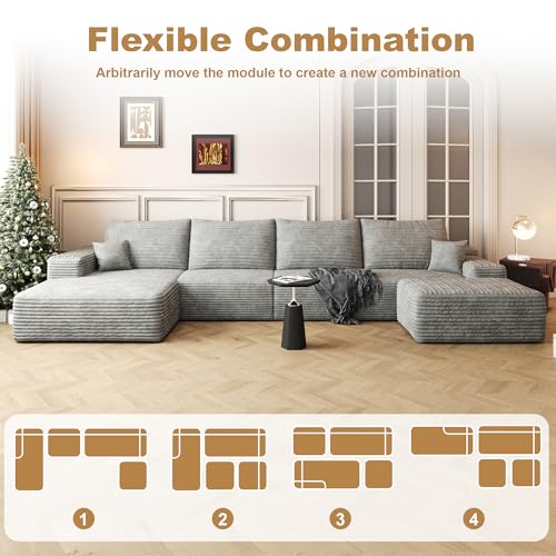 Image of 96 inch Sectional Couches for Living Room Cloud Couch Sofa with L-Shape Upholstered Boneless Couchs Modern Modular Sectional Couch with Chaise