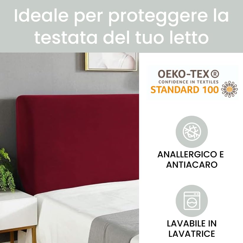 INTRECCI Copri Testata Letto Singolo, Copritestiera Letto, Copertura Testiera, Elasticizzata, Morbida, Copri Spalliera, Effetto Liscio, Facile da Installare e Pulire. Modello: Eddie, Bordeaux