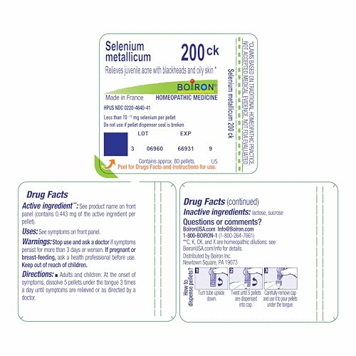 Boiron Selenium Metallicum 200Ck for Juvenile Acne with Blackheads - 80 Pellets - image 9