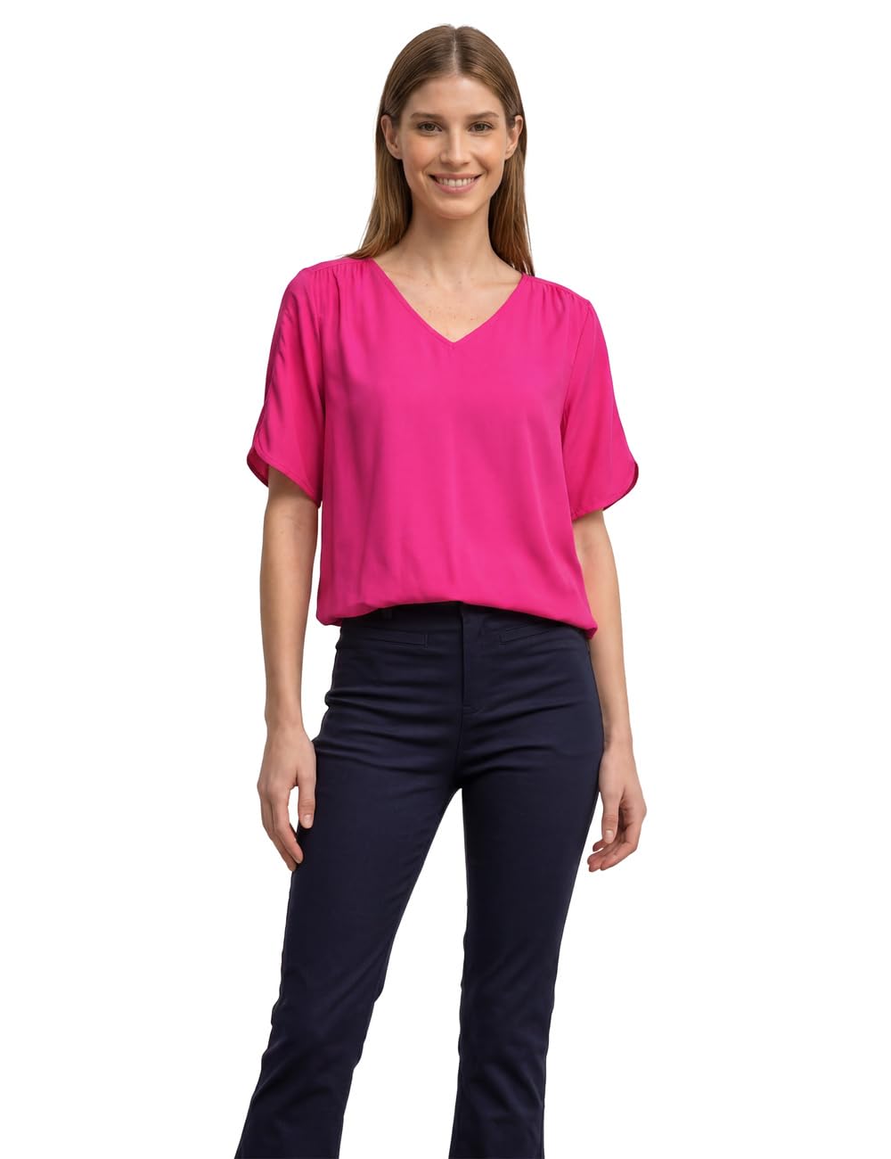 Street One Short Sleeve Blouse Shirt with V-Neck Magenta Dream 38