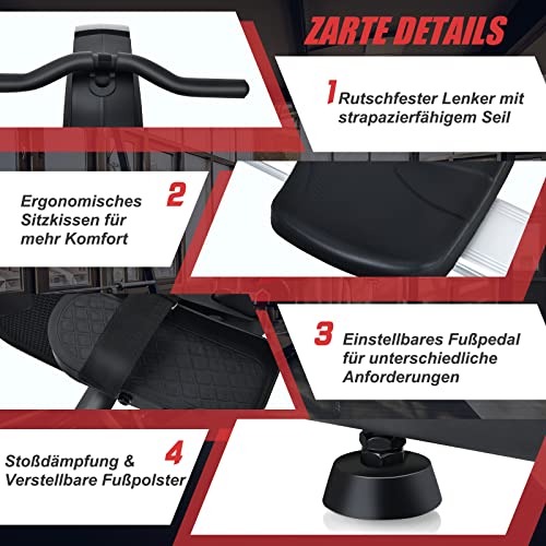 GYMAX Rudergerät, Rudermaschine mit 8 Widerstandsstufen & Aluminium-Gleitschiene, Faltbarer Trainingsgeräte mit LCD… – Bild 4