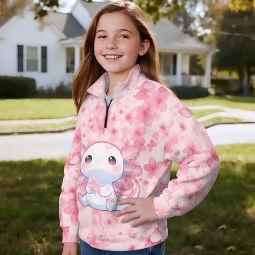 Sweatshirts for Girls Soft Warm 1/4 Zip Up Drop Shoulder Long Sleeve Pullover Tops Casual Loose Hoodie Fall Jackets3