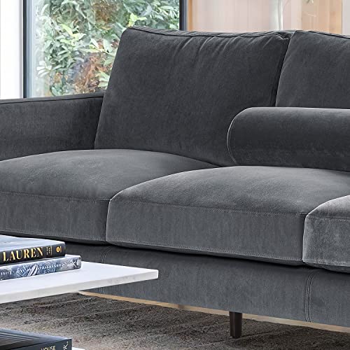 Yeshomy Rivet Mid-Century Upholstered Modern Sofa Couch No Assembly Required Loveseat With Sturdy Wooden Feet, 77" W, Dark Gray Without Shaded Velvet #TOP6