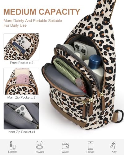 Image of Capolo Sling Bag for Women Men Waterproof Crossbody Bags for Women Trendy Casual Fanny Pack with Convertible Shoulder Strap Chest Bag for Travel Hiking(Leopard, Medium)