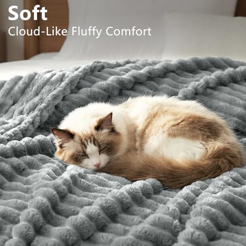 Couverture lit simple gris clair HIMEET en polaire légère de 152x203cm - 5