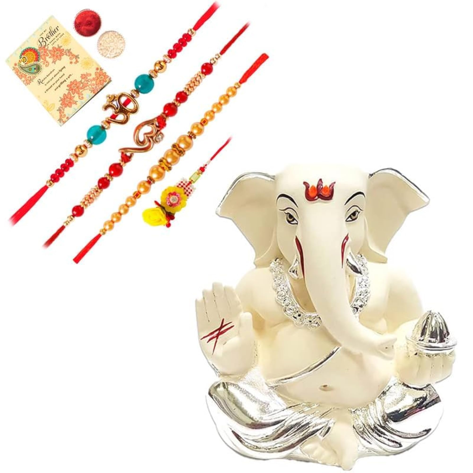 Ganesha Idol Combo Set with 3 Special Rakhi for Brother