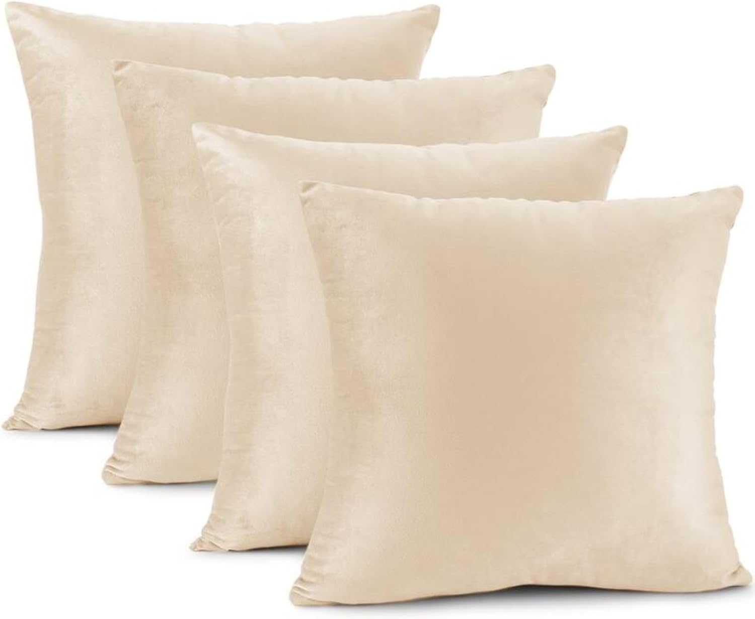 LANE LINEN Throw Pillow Inserts Pack of 4-18 x 18 Inches Cream Velvet Pillows for Sofa, Couch and Bed – Indoor Decorative Pillows