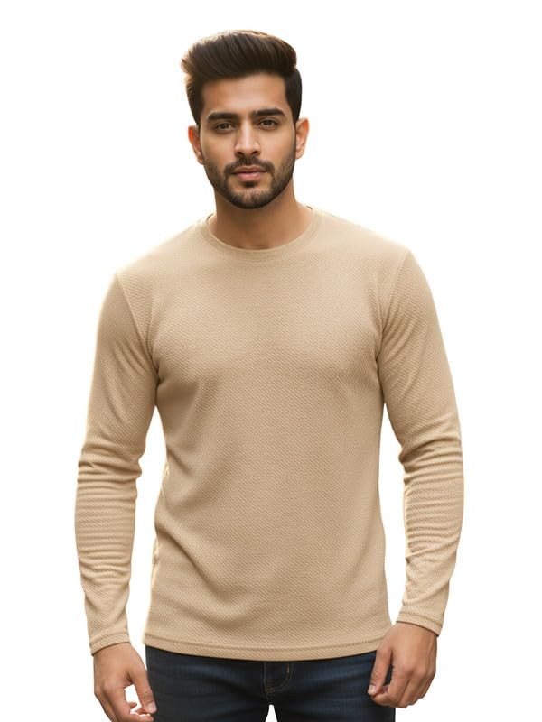 Image of CUBIQ Men's Cotton Blend Solid Slub T-Shirt