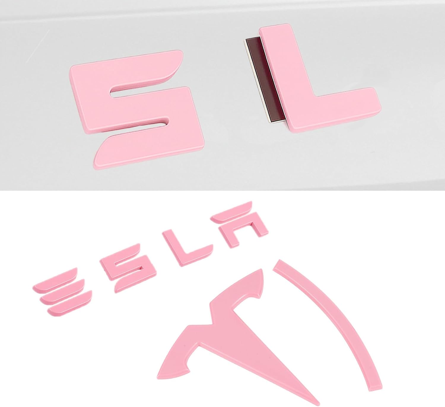2026 Emblem Covers for Tesla Model 3 Highland Accessories 2025 2024 Front and Rear Logo Caps, No Removal Badge, ABS Stickers 2 PCS Pink (Glossy Pink, Model 3 Highland 2024+)