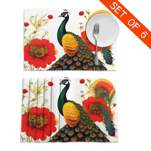 Set de table paon rouge chic de qualité hôtelière 30x45cm lavable