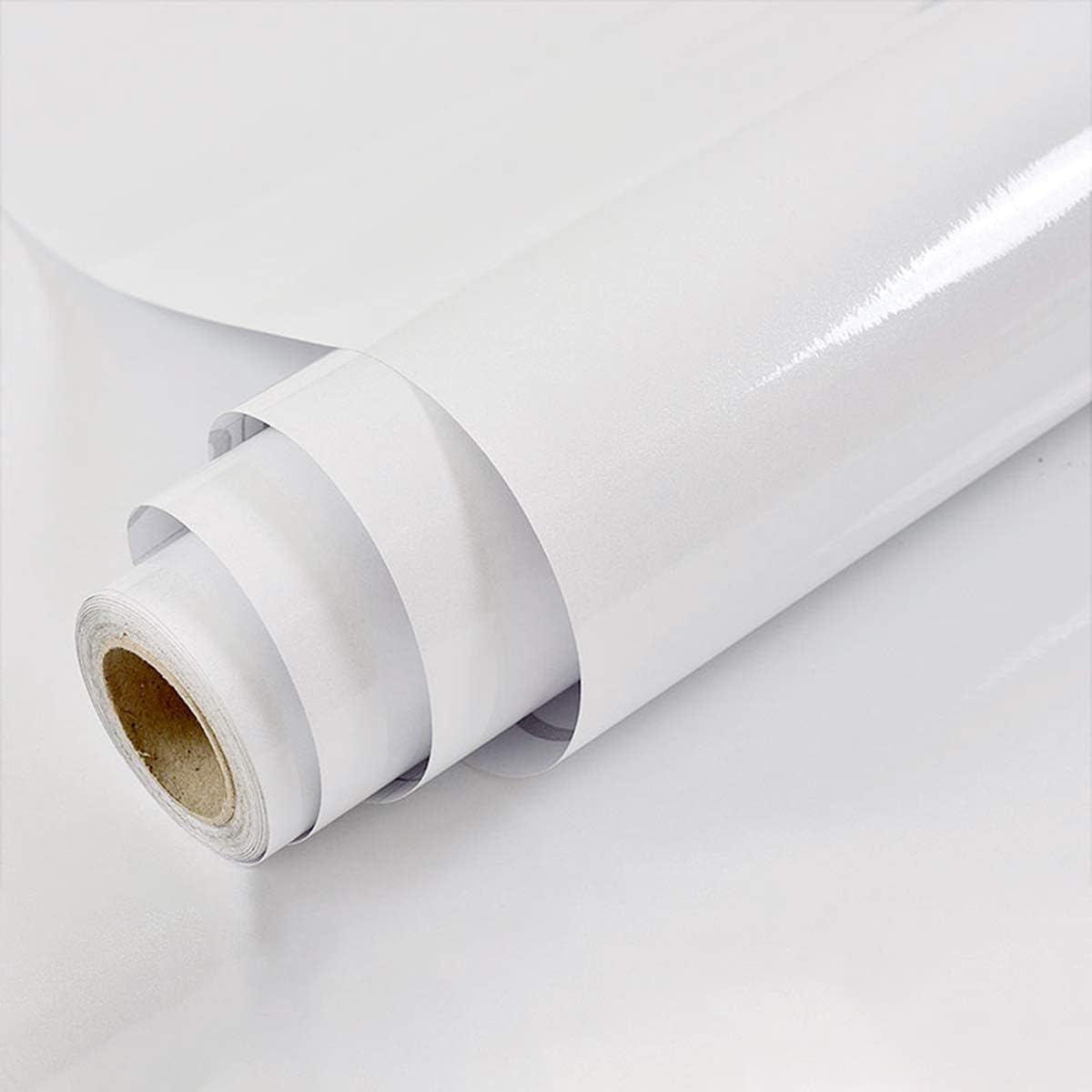 YENHOME Glossy White Contact Paper for Countertops and Cabinets 17.7"X200" Waterproof Self Adhesive White Peel and Stick Wallpaper for Bathroom