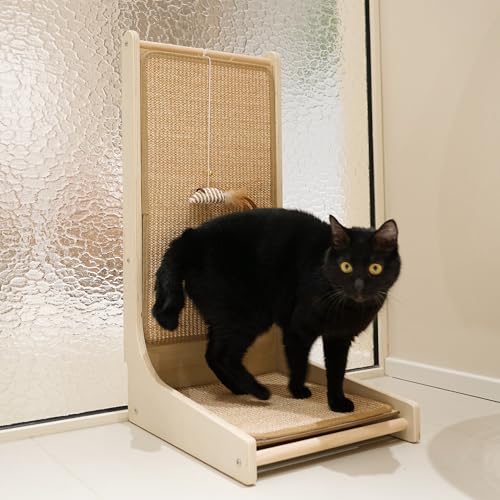 Image of PETKARAY Cat Scratcher, Sisal Cat Scratch Pad, L Shape Cat Scratching Board for Indoor Cats, Floor Mounted Scratcher with Mouse Toy Catnip