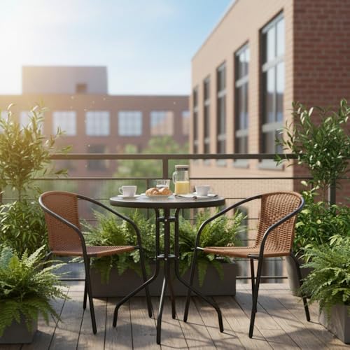 Mesa de terraza redonda duradera antracita con cristal templado de 60cm 3