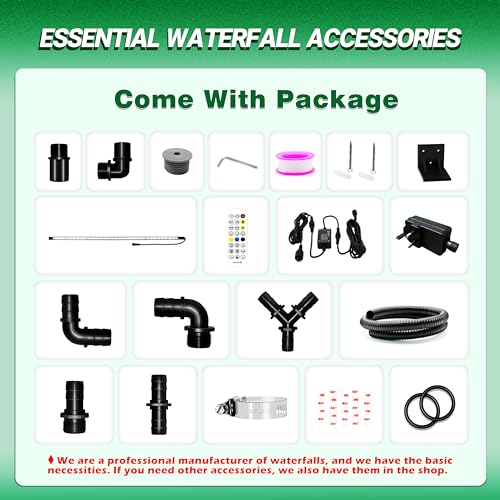 LONGRUN 60cm Teich Wasserfall Klingen Set, Acryl Gebogener Wasserfall Überlauf, Außenpool Brunnen mit 7 Farben Bluetooth LED Lichtern und Fernbedienung, Breite 26cm