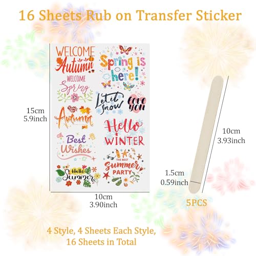 WANDIC 16 Sheets Rub On Transfer Stickers, Christmas Halloween Season Holiday Stickers Multiple Themes Decals for Scrapbook Journal Planner Album - Image 2