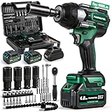 PAOWAFOL 2026 Upgrade Impact Wrench 665 Ft-lbs(900N.m) 2200IPM, 1/2 Impact Gun with 21V 2x4.0AH