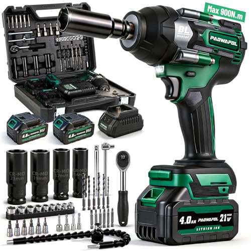Image of Impact Wrench 665 Ft-lbs(900N.m) 2200IPM, 1 /2 Impact Gun with 21V 2x4.0AH Battery, Power Impact Driver 22 Drill Bits & 4 Sockets, Cordless Ratchet Wrench Set Gifts for Men Car Tire Lug Nut