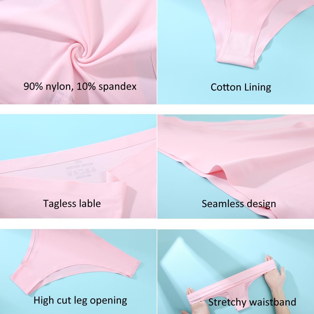 Women's Soft Seamless Bikini Cut Underwear Ladies 6 Pack Ice Silk No Show Hipster Low Rise Half Back Invisible Panties (US, Alpha, Large, Regular, Regular, 6Colors-1) - Image 5
