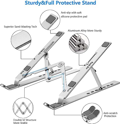 Image of Laptop Stand, Laptop Holder Riser Computer Tablet Stand, 7 AnglesFoldable Portable Desktop Holder Compatible with 10-15.6 inch MacBook,iPad, HP, Dell, Lenovo (Silver)