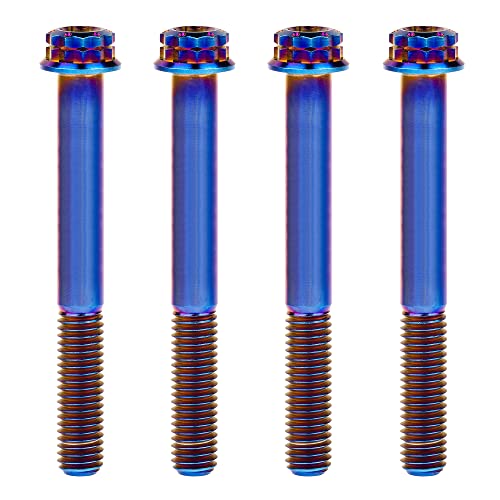 Image of Titanium Flange 12 Point Head M8 x15 20 25 30 35 40 45 50 55 60 65mm Screw Bolt Pack of 4 (M8x65mm, Burning Blue)