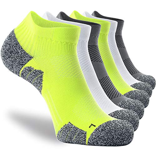CWVLC Unisex Cushioned Compression Athletic Ankle Socks Multipack, 6-pairs Grey Green White, XL (13.5-15.5 W US  12-14 M US)