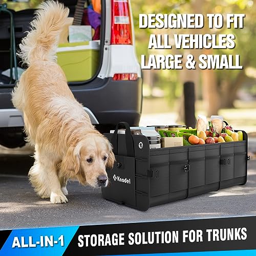 Knodel Car [Trunk Organizer], Foldable Cover, Heavy Duty Collapsible [Car Trunk] Storage Organizer, Car Cargo [Trunk Organizer] With Lid, 3 Compartments, With Straps (Black) #TOP4