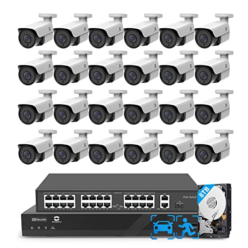 Gwsecu 4K 32 Channel Security Camera System With Audio, 4K/8Mp Business Surveillance Nvr With 8Tb Hdd, 24Pcs 8Mp Hd 110°Angle Ai Person/Vehicle Detection Bullet Ip Poe Cameras 24/7 Video, G83224P8B01 #TOP14