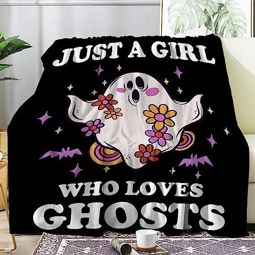 Ghosts Blanket Gift for Boys Girls, Halloween Throw Blanket Spooky Gifts for Teens Decor Spider Webs Skull Plush Soft Lightweight Flannel Fleece Blankets for Sofa Bed Chair 60x50In