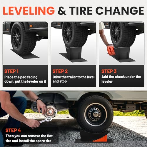 Image of ROBLOCK 2 Packs RV Leveling Blocks, 6.3 inch Max Lift Height, Camper Leveling System for Travel Trailers, RVs, Campers, Dual Axle Tandem Wheel Trailer Tire Change Ramp with Chocks, Carry Bag