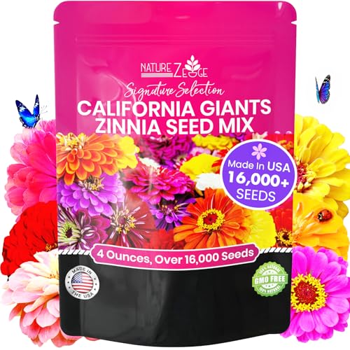 NatureZ Edge Zinnia Seeds for 2026 Planting Outdoors Over 16 500 Flower Seeds 1/4 lb Non GMO Made in USA Bulk Semillas De Flores para Sembrar California Giants Easy to Grow Zinnia Seed Mix